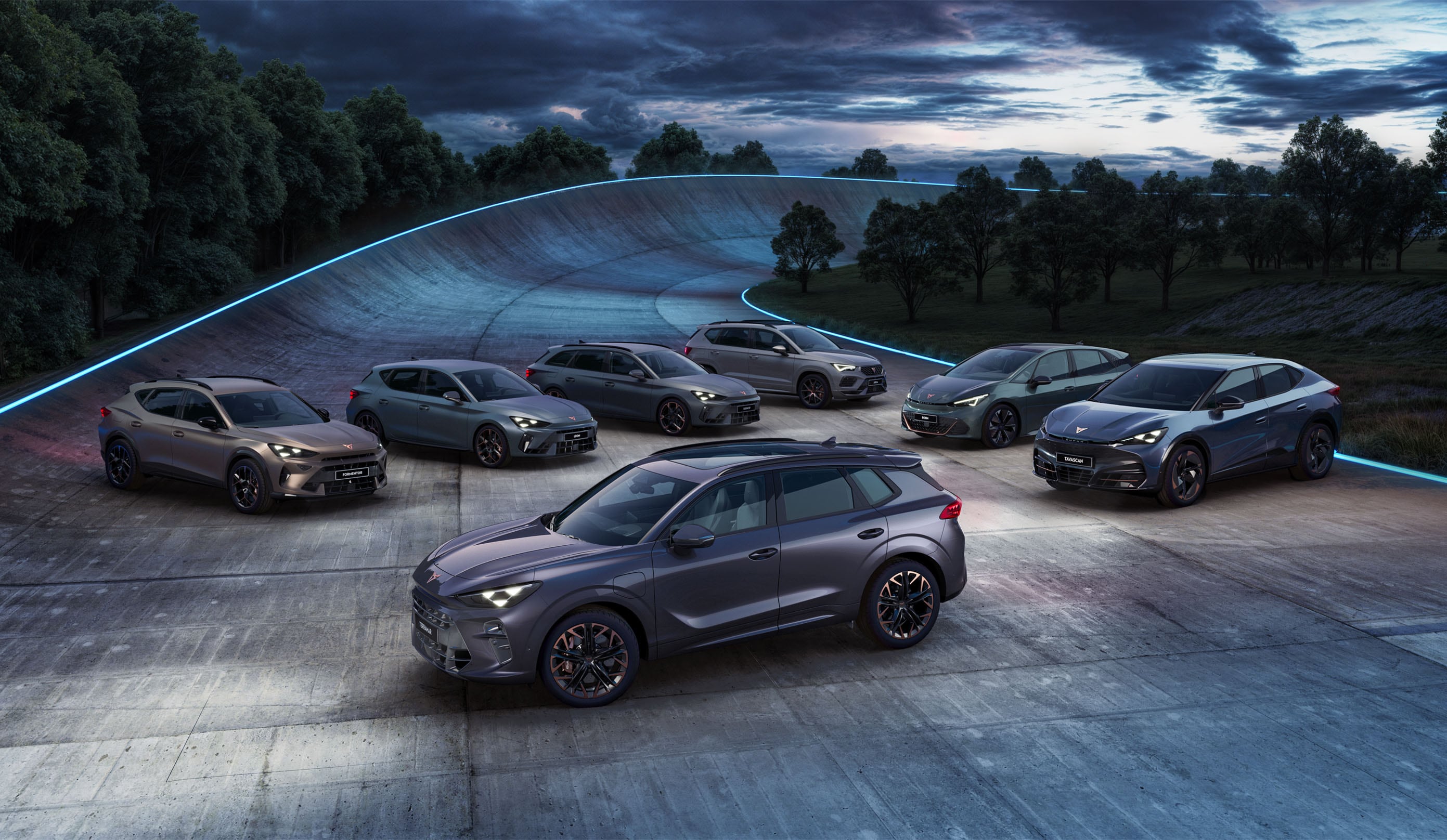 The Cupra range of vehicles. Showcasing sleek and modern designs.