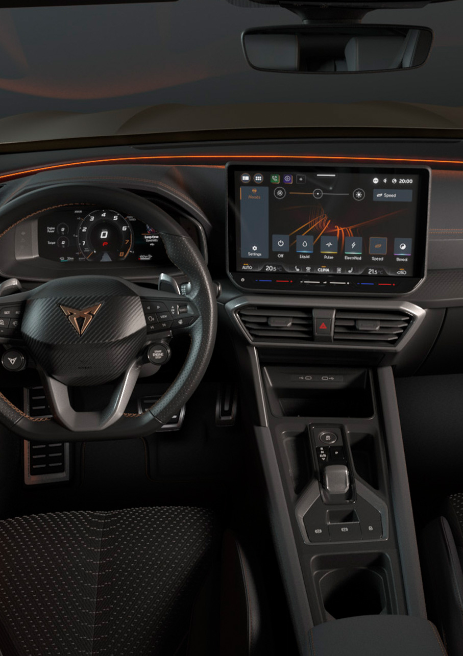 New CUPRA Formentor edge equipment upgrade technology, ambient lighting and infotainment system. Keyless advanced, anti-theft system and a rear view camera.