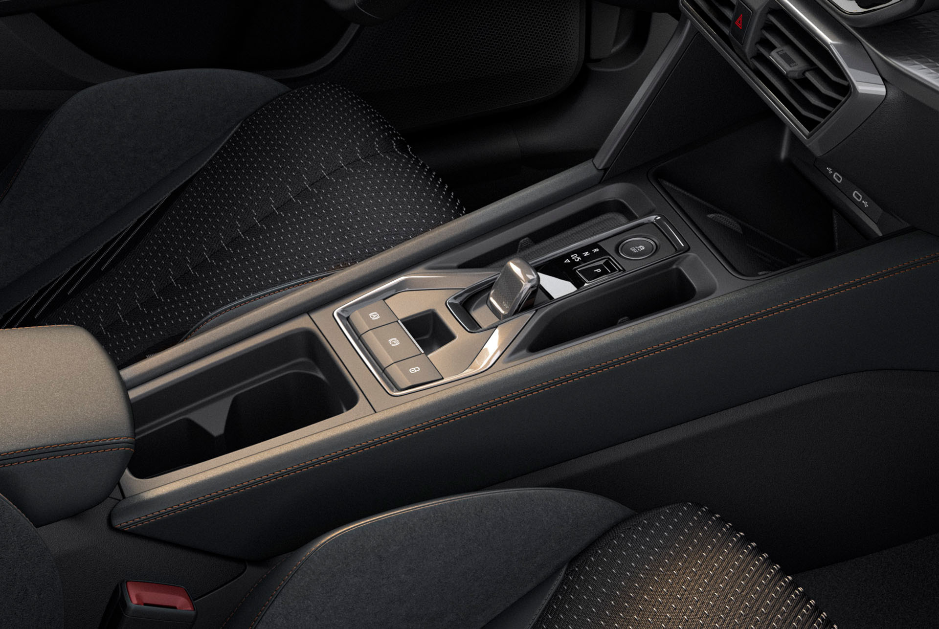 Close up of the new CUPRA Formentor interior central console in car, interior design.